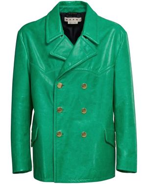 Marni Double-Breasted Leather Jacket - Green
