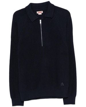 Baracuta Ribbed-Knit Quarter-Zip Polo Shirt - Blue
