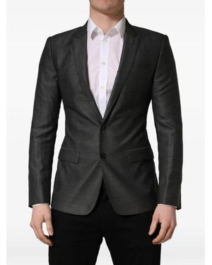 Dolce & Gabbana Dark Wool Slim Fit Coat Jacket - Black