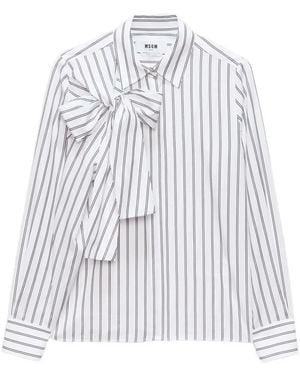 MSGM Striped Bow-Detail Shirt - White