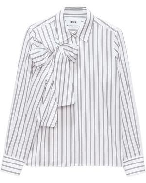 MSGM Gestreiftes Hemd mit Schleifendetail - Weiß