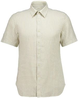 120% Lino Striped Short-Sleeve Shirt - White