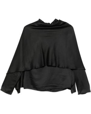 Rohe Satin Draped-Cape Blouse - Black