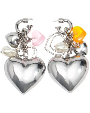 Bimba Y Lola Boucles D'Oreilles Argentées À Breloques Cœurs - Metallic