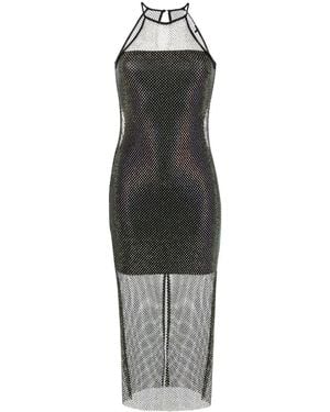 Patrizia Pepe Sleeveless Rhinestone-Embellished Mesh Dress - Black