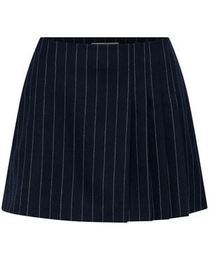 Nicholas Pinstripe Pleated Side-Zip Skort - Blue