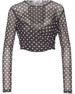 Mar De Margaritas Corinna Polka-Dot Mesh Long-Sleeve T-Shirt - Grey