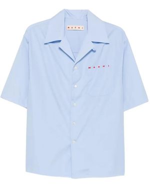 Marni Camisa Con Logo Estampado - Azul