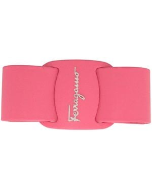 Ferragamo Logo-Plaque Leather Hairclip - Pink
