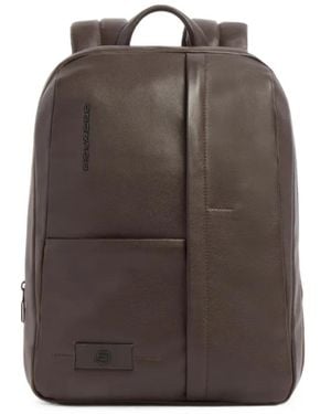 Piquadro Logo-Appliqué Leather Backpack - Brown