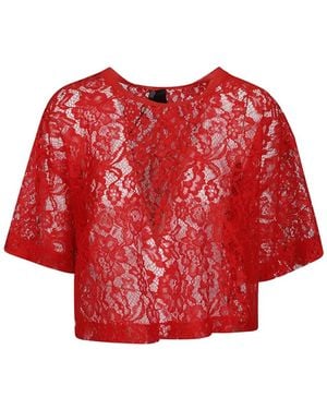 Pinko Floral-Lace Cropped T-Shirt - Red