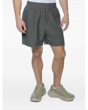 Emporio Armani Monogram-Pattern Elasticated-Waist Track Shorts - Grey