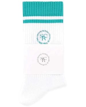 Sporty & Rich Logo-Embroidered Striped Socks - Blue
