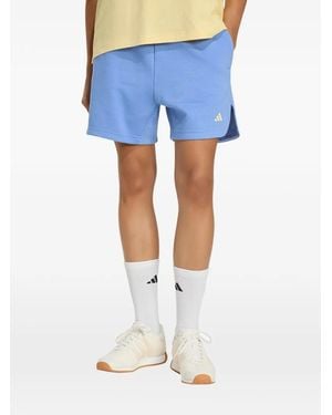 adidas Logo-Print Side-Slit Shorts - Blue
