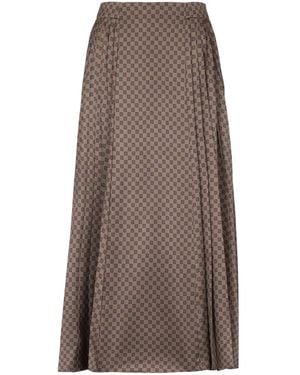 Balmain Falda midi plisada con mini monograma - Marrón