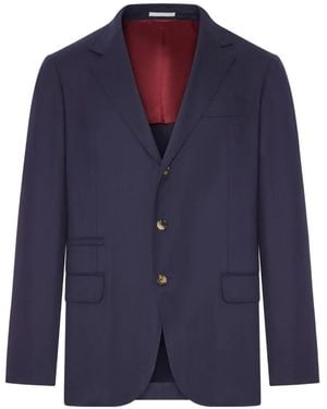 Brunello Cucinelli Single-Breasted Wool Blazer - Blue