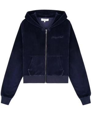 Sporty & Rich Signature Logo Krystal Logo-Embellished Hoodie - Blue