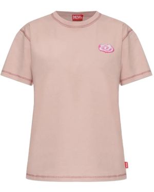 DIESEL T-Normy Topstitch Logo T-Shirt - Pink