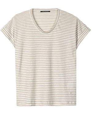 Luisa Cerano Striped Rolled-Sleeve T-Shirt - White