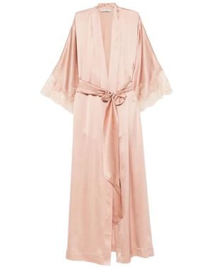 Carine Gilson Lace-Trim Silk Dressing Gown - Pink