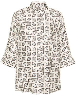 Alberto Biani Geometric-Print Silk Shirt - White