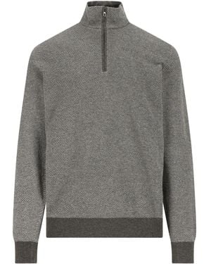Loro Piana Gerippter Pullover mit Reißverschluss - Grau