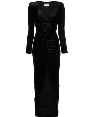 Nissa Floral-Detail Velvet Maxi Dress - Black