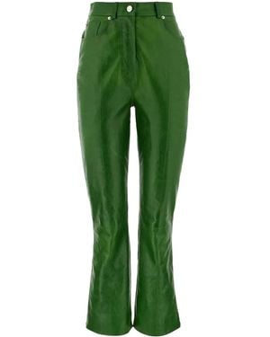 Ferragamo High-Waisted Flared Leather Trousers - Green