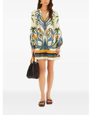 FARM Rio Sand Tropical Graphic Lace Ruffled Mini Dress - Natural