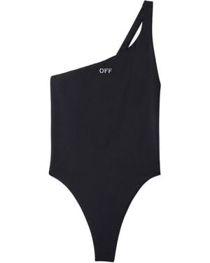 Off-White c/o Virgil Abloh Logo-Stamp One-Shoulder Swimsuit - Black