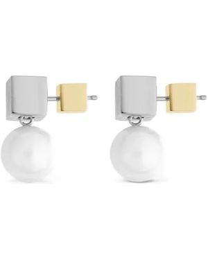 Ivi Pearl-Drop Cube Earrings - White
