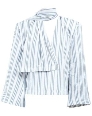 ROWEN ROSE Striped Scarf Shirt - Blue