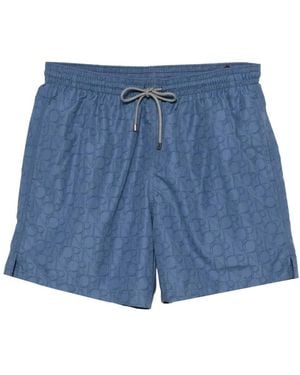 Corneliani Logo-Print Swim Shorts - Blue