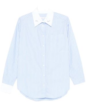 Maison Labiche Chemise Rayée À Col Brodé - White