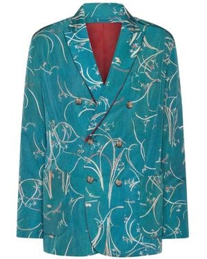 Pierre Louis Mascia Integra Floral-Print Double-Breasted Blazer - Blue