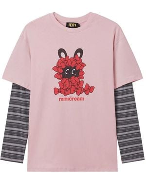 Mini Cream Graphic Crew-Neck Top - Pink