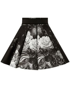 Roberto Cavalli Mini Floral-Print Pleated Skirt - Black