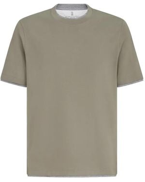 Brunello Cucinelli Cotton Jersey Crew Neck T-Shirt With Faux-Layering - Grey