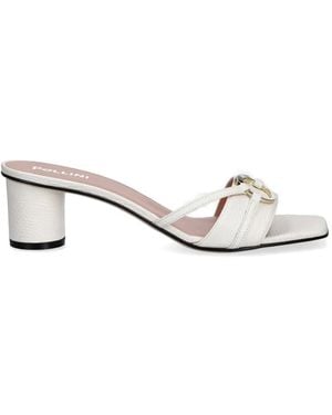 Pollini Ring-Detail Pebble-Grain Sandals - Natural