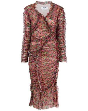 MSGM Midikleid Mit Blumen-Print - Rot