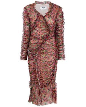 MSGM フローラル ドレス - レッド