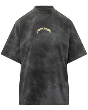 Palm Angels Palm-Print Acid-Wash T-Shirt - Grey