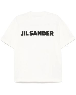 Jil Sander Cotton T-Shirt With Bold Logo And Classic Cut - White