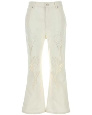 Marni Floral-Embroidered Cut-Out Jeans - White