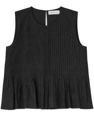 Skall Studio Pavlova Pintuck-Detail Peplum Top - Black