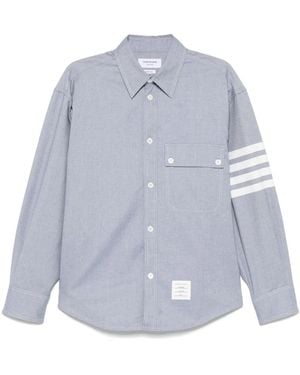 Thom Browne Flannel Shirt With Four-Stripe Detail - Blue