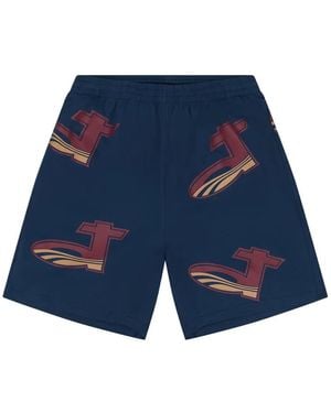 DENIM TEARS Logo-Print Mesh Shorts - Blue