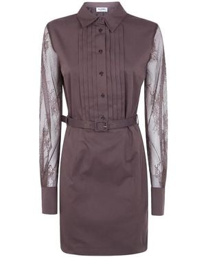 Blugirl Blumarine Lace-Panel Pintuck Dress - Purple