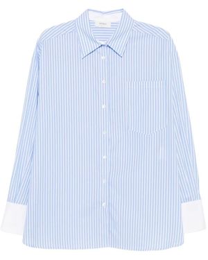 ViCOLO Vertical-Stripe Contrast-Cuff Shirt - Blue