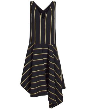 Proenza Schouler Beatriz V-Neck Striped Midi Dress - Black